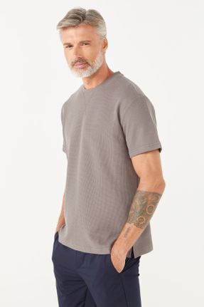 تی شرت طوسی مردانه رگولار یقه گرد تکی کد 747610888