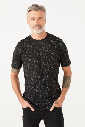 تی شرت مشکی مردانه رگولار یقه گرد تکی کد 747610703