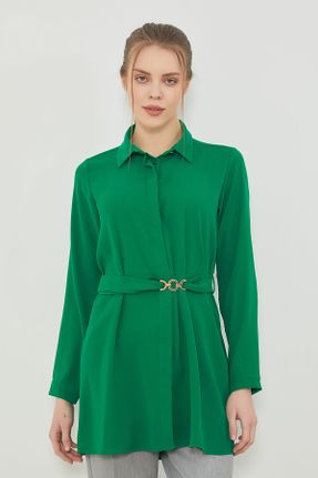 بلوز سبز زنانه رگولار یقه پیراهنی آستین استاندارد کد 665021566