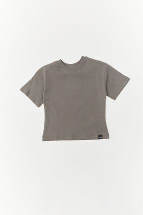 تی شرت طوسی بچه گانه رگولار یقه گرد تکی کد 747781863
