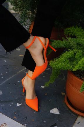 کفش پاشنه بلند کلاسیک نارنجی زنانه پارچه نساجی پاشنه نازک پاشنه متوسط ( 5 - 9 cm ) کد 683386184