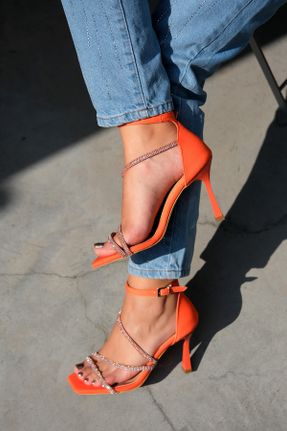 کفش پاشنه بلند کلاسیک نارنجی زنانه ساتن پاشنه نازک پاشنه متوسط ( 5 - 9 cm ) کد 742282708