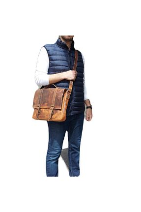 کیف پستچی قهوه ای زنانه چرم خالص deritel - کد 83658368