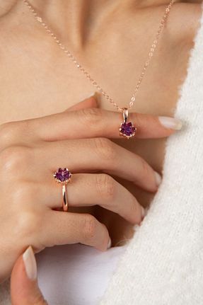 ست جواهر بنفش زنانه روکش طلا Ervanur - کد 100483305