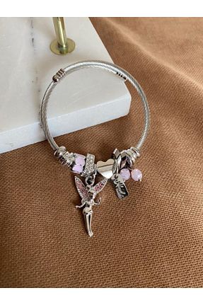 دستبند جواهر صورتی زنانه روکش نقره Allen Accessories - کد 100977764