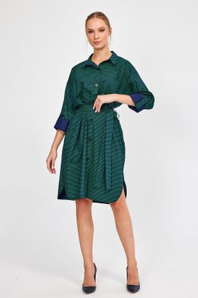لباس سبز زنانه بافتنی پنبه (نخی) لباس پیراهنی آستین سه ربع کد 770241419
