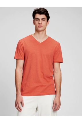 تی شرت نارنجی مردانه یقه هفت کد 248797878