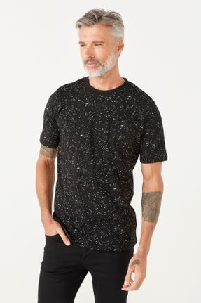 تی شرت مشکی مردانه رگولار یقه گرد تکی کد 747610703