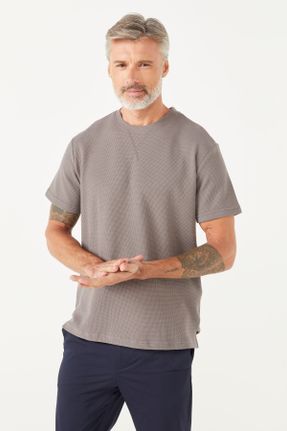 تی شرت طوسی مردانه رگولار یقه گرد تکی کد 747610888
