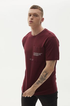 تی شرت زرشکی مردانه رگولار یقه گرد تکی کد 747778430