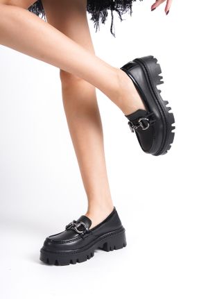 کفش لوفر مشکی زنانه چرم مصنوعی پاشنه متوسط ( 5 - 9 cm ) کد 782793572