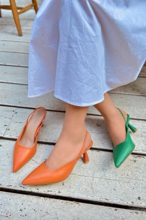 کفش پاشنه بلند کلاسیک نارنجی زنانه پاشنه نازک پاشنه متوسط ( 5 - 9 cm ) کد 337764061