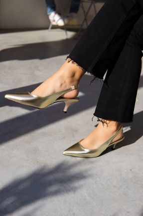 کفش پاشنه بلند کلاسیک طلائی زنانه پاشنه نازک پاشنه متوسط ( 5 - 9 cm ) کد 739424904