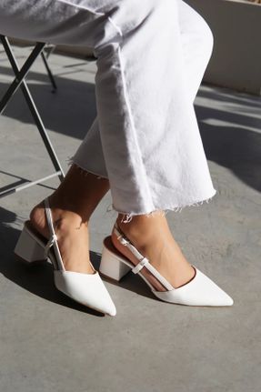 کفش پاشنه بلند کلاسیک سفید زنانه پاشنه ضخیم پاشنه متوسط ( 5 - 9 cm ) کد 707396788
