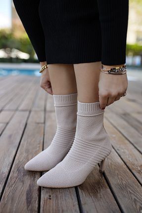 بوت / نیم بوت بژ زنانه تریکو SHOEMARK - کد 172246413