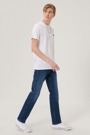 شلوار جین آبی مردانه پاچه ساده فاق افتاده پنبه (نخی) ساده کد 457048514