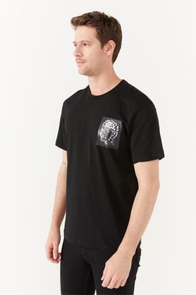 تی شرت مشکی مردانه رگولار یقه گرد تکی کد 747782384