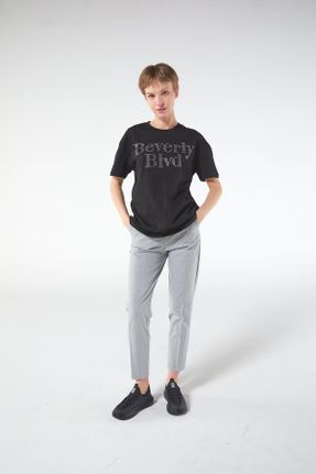 تی شرت مشکی زنانه رگولار یقه گرد تکی کد 747777916