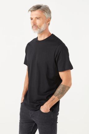 تی شرت مشکی مردانه رگولار یقه گرد تکی کد 747610516