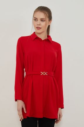 بلوز قرمز زنانه رگولار آستین استاندارد یقه پیراهنی کد 635103561
