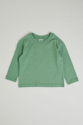 تی شرت سبز بچه گانه رگولار یقه گرد تکی کد 747610545