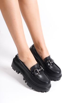 کفش لوفر مشکی زنانه چرم مصنوعی پاشنه متوسط ( 5 - 9 cm ) کد 782793572