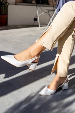 کفش پاشنه بلند کلاسیک سفید زنانه پاشنه ضخیم پاشنه متوسط ( 5 - 9 cm ) کد 707458098