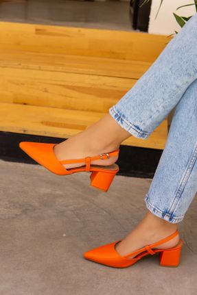 کفش پاشنه بلند کلاسیک نارنجی زنانه پاشنه ضخیم پاشنه متوسط ( 5 - 9 cm ) کد 707410682