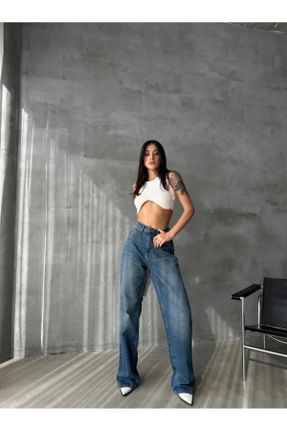 شلوار جین آبی زنانه پاچه راحت فاق بلند جین کد 782962191