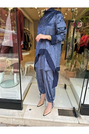 ست بالاتنه و پائین تنه آبی زنانه بافتنی MAQ DESIGN - کد 783330031