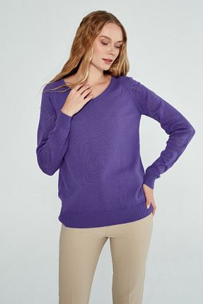 پلیور بنفش زنانه طرح دار JOVENMADRE - کد 783335395