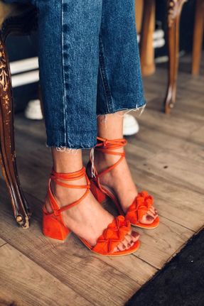 کفش پاشنه بلند کلاسیک نارنجی زنانه جیر پاشنه ضخیم پاشنه متوسط ( 5 - 9 cm ) کد 88253577