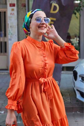 لباس نارنجی زنانه اورسایز بافتنی پنبه - پلی استر کد 653403438