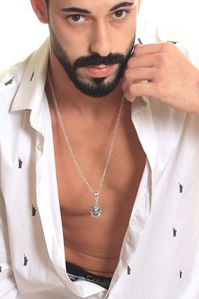 گردنبند جواهر مردانه روکش نقره LABALABA - کد 32513291