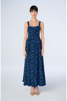 لباس آبی زنانه بافتنی طرح گلدار کد 783863741