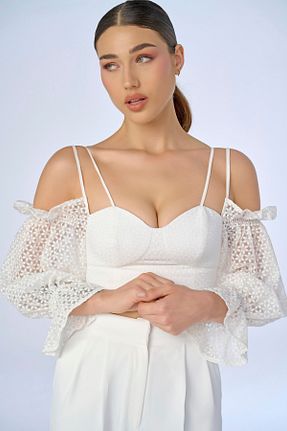 بلوز سفید زنانه گلدار niyama - کد 783810658
