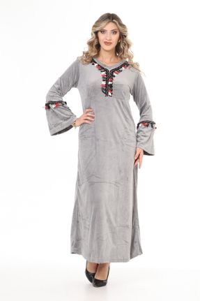 لباس طوسی زنانه اورسایز بافت پنبه - پلی استر کد 783790970