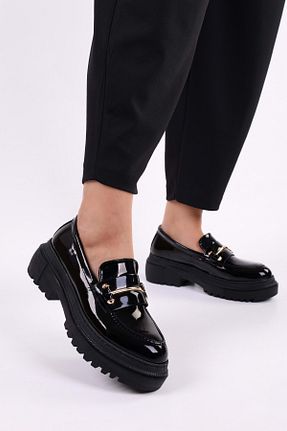 کفش لوفر مشکی زنانه چرم لاکی Shoeberry - کد 784057306