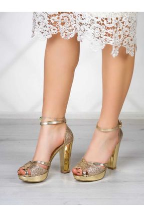 کفش مجلسی طلائی زنانه چرم مصنوعی پاشنه پلت فرم پاشنه بلند ( +10 cm) کد 783735343
