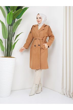پالتو پشمی حجاب قهوه ای زنانه رگولار Smymoda - کد 783935503
