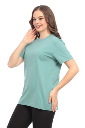 تی شرت سبز زنانه رگولار یقه گرد پنبه (نخی) تکی کد 784620973