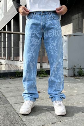 شلوار آبی مردانه جین پنبه (نخی) پاچه راحت راحت کد 784306853