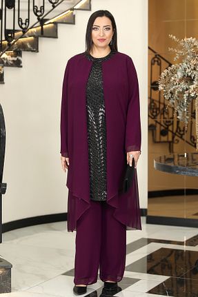 ست بالاتنه و پائین تنه حجاب بنفش زنانه سایز بزرگ FUVAL MODA - کد 784359553