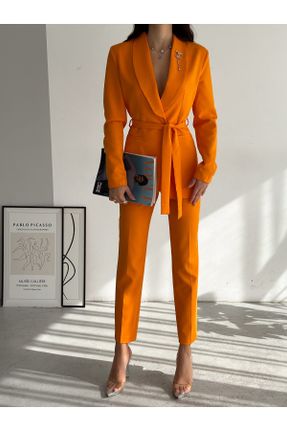 کت و شلوار نارنجی زنانه بافتنی اسلیم فیت کد 781198904