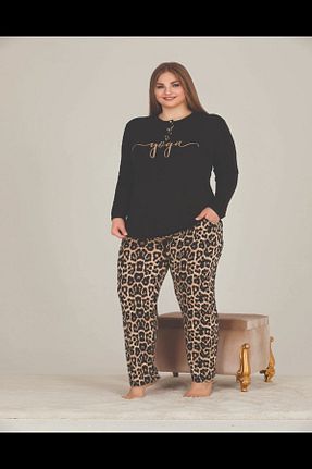 ست لباس راحتی سایز بزرگ قهوه ای زنانه پلنگی xlargebutik - کد 785189080