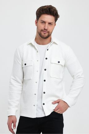 پیراهن سفید مردانه بافتنی یقه پیراهنی رگولار کد 785185978
