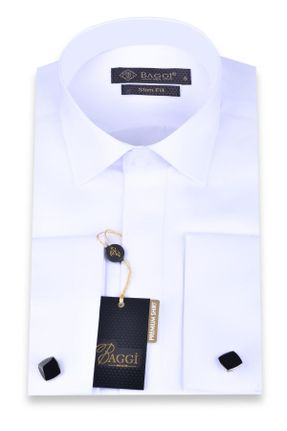 پیراهن سفید مردانه Fitted پنبه - پلی استر کد 785094475