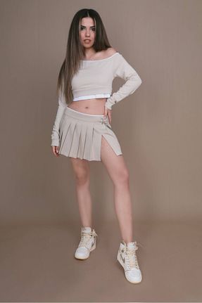 دامن قهوه ای زنانه پارچه BERFUĞ KIRAN - کد 785172128