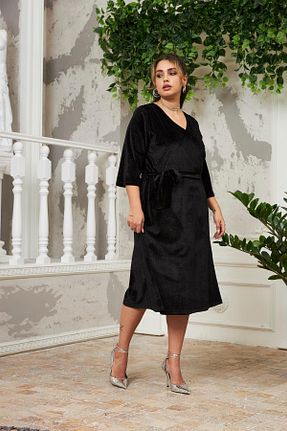 لباس مجلسی سایز بزرگ مشکی زنانه یقه هفت Rmg - کد 785141806