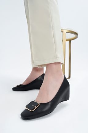 کفش پاشنه بلند پر مشکی زنانه پاشنه متوسط ( 5 - 9 cm ) چرم مصنوعی پاشنه پر کد 774009610